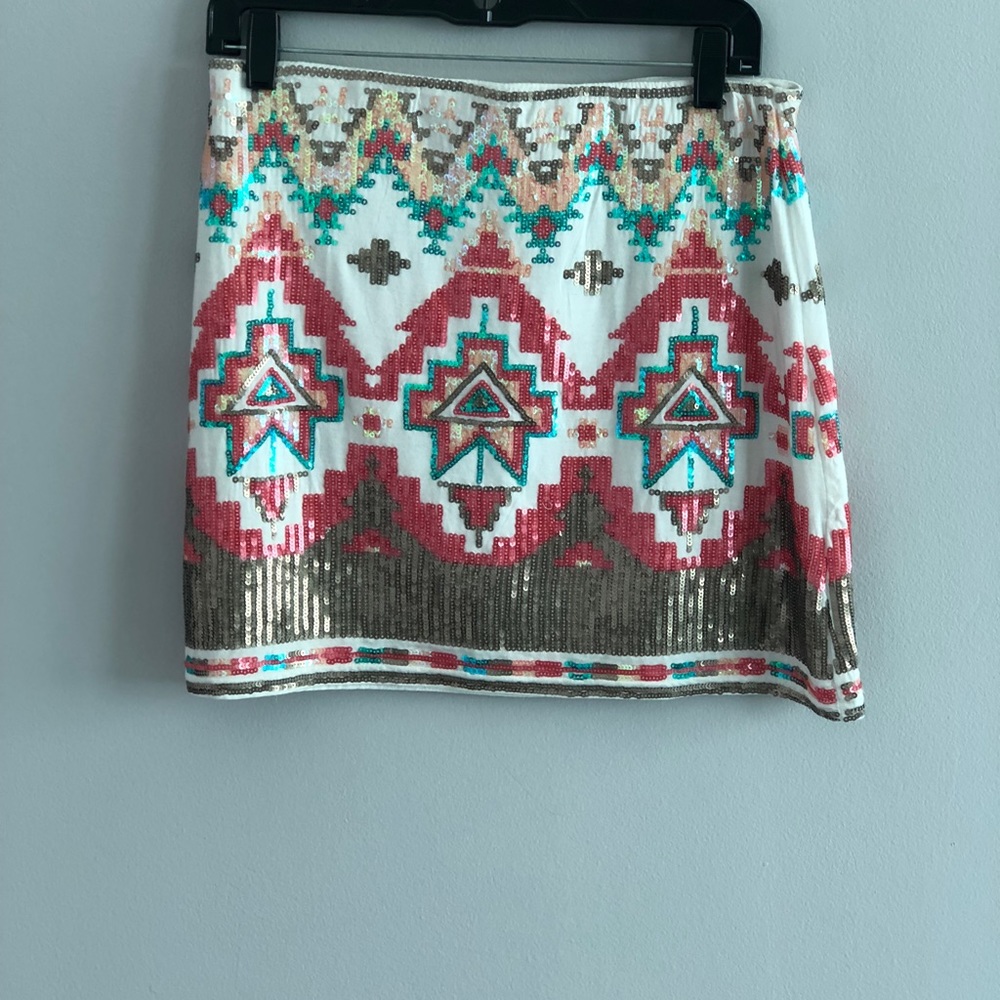 Tribal print sequence mini skirt